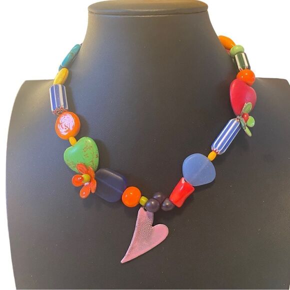 One of a kind colorful & fun sea glass, gemstone, & enamel beaded checker. - Picture 3 of 9